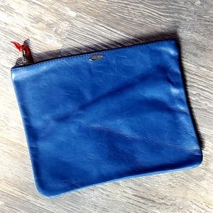 Blue leather clutch